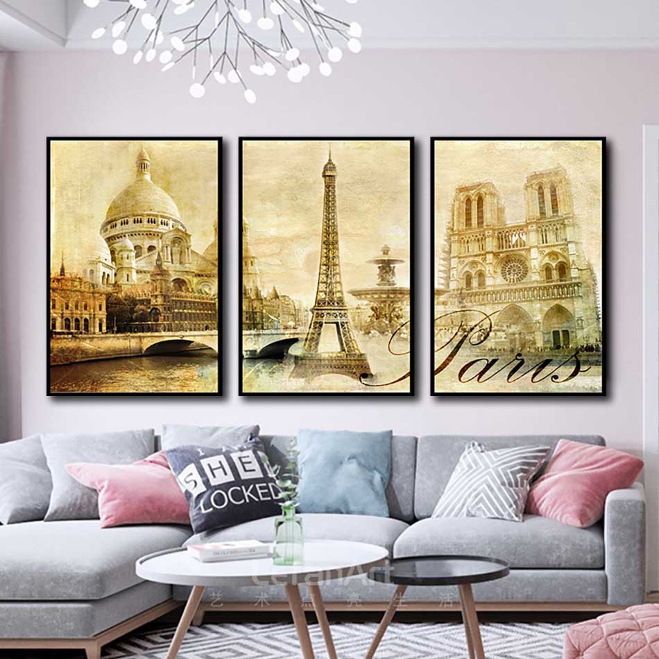 Bộ 3 tranh canvas treo tường Decor PARIS thế kỷ XX – DC108