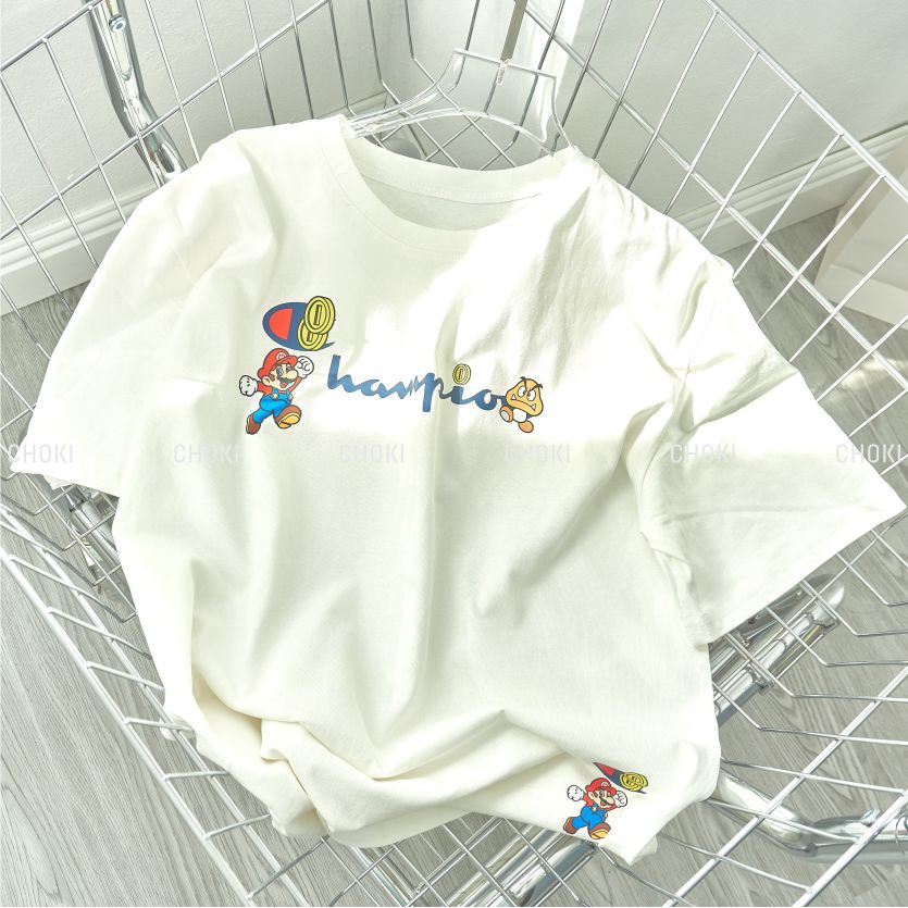 Áo Thun Nữ Form Rộng Tay Lỡ Unisex Local Brand Cotton Hoạt Hình Champion Mario Choki Ms97515