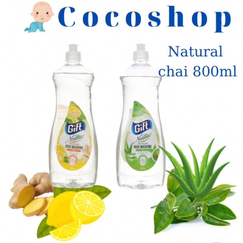 Nước rửa chén Gift Natural 800ml Matcha &amp; Lô hội/ Chanh &amp; Gừng