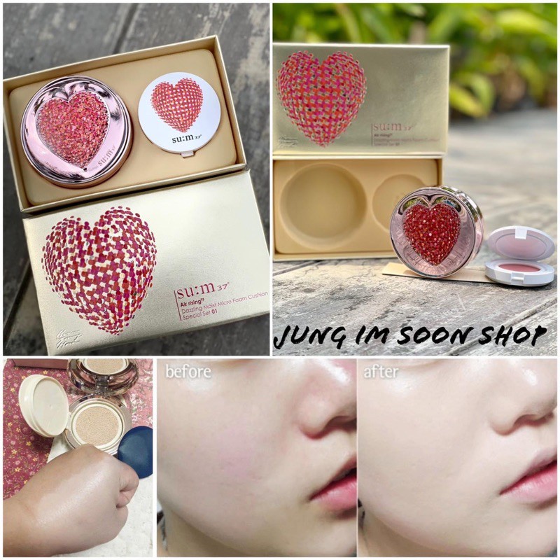 Set Phấn Nước Đa Năng Su:m37 Air Rising TF Dazzling Moist Micro Foam Cushion SPF50+ PA+++ Special Set – 01 Light Beige