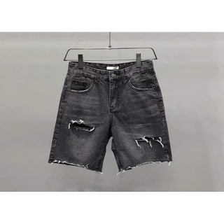Quần short jean đen rách gối 2 bên