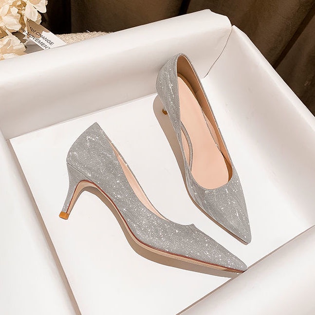 Giày Cao Gót Cô Dâu Màu Vàng Sâm Panh Thiết Kế Mới Thời Trang 2022