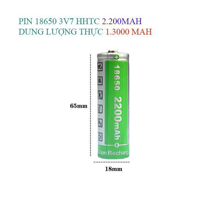 Pin Sạc Cell 18650 HHTC Green Lithium-ion 2200mAh 3.7V dùng cho Loa/ Đài/ Máy phóng thanh và Đèn pin