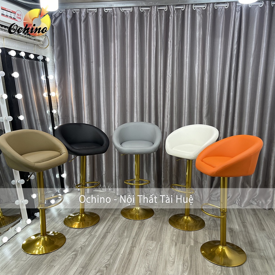 Ghế Makeup Chân Vàng K1 Sơn Tĩnh Điện Nhập Khẩu Mẫu Da Tay Liền ( Hàng có sẵn)