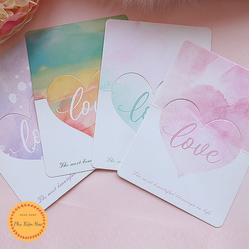 Thiệp hình trái tim in chữ LOVE, chúc mừng 8/3, sinh nhật, ngày lễ Valentine, ngày kỷ niệm