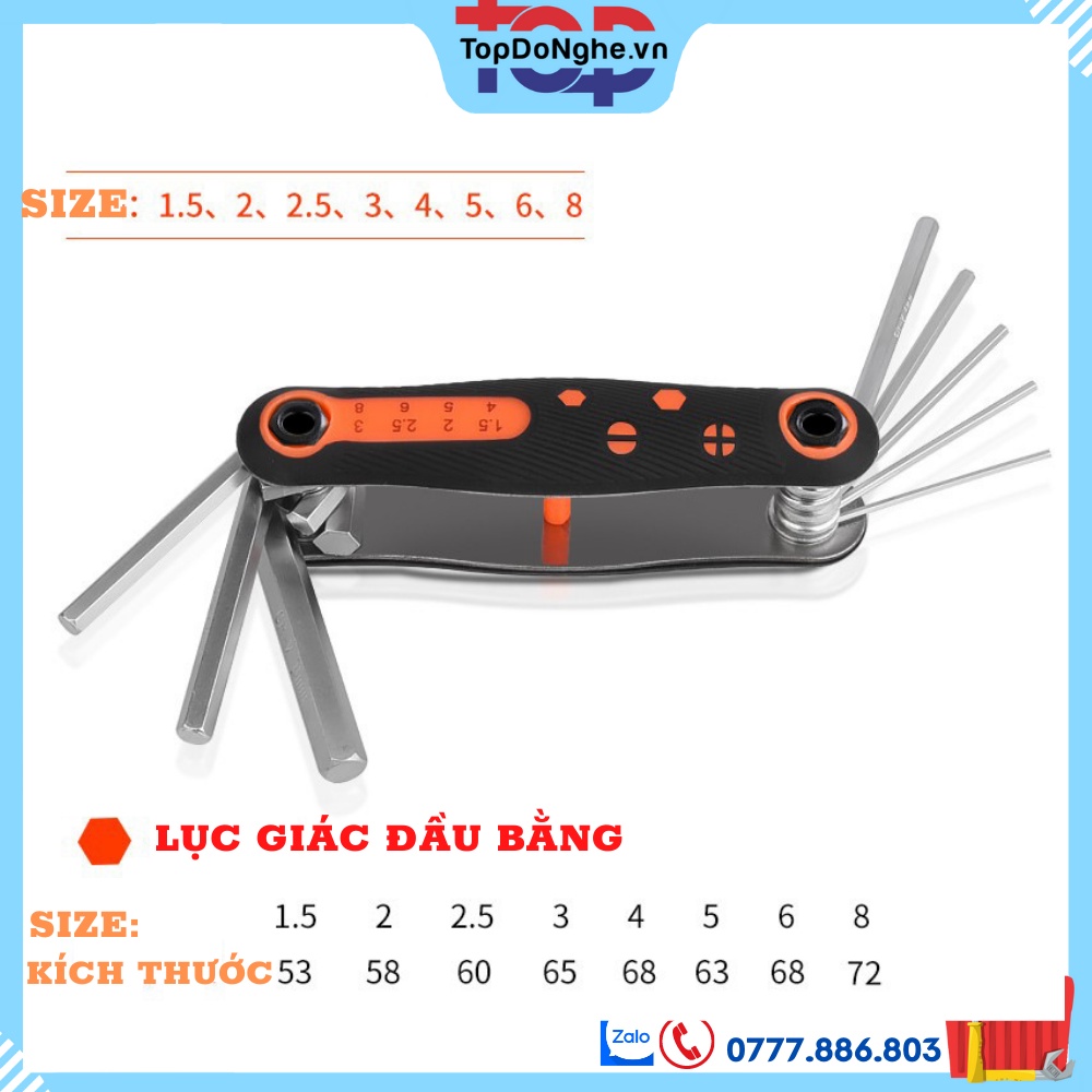 Bộ Lục Giác Gập 8 Chiếc Đầu Bằng và Hoa Thị cao Cấp - Thiết Kế Nhỏ Gọn, Tiện Dụng, Dễ Dàng Tháo Lắp, Sửa Chữa