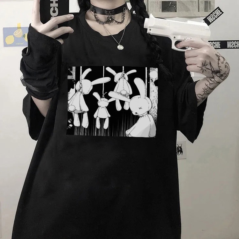 Áo Thun Nữ Y2k Goth Anime in hình Thỏ đáng yêu