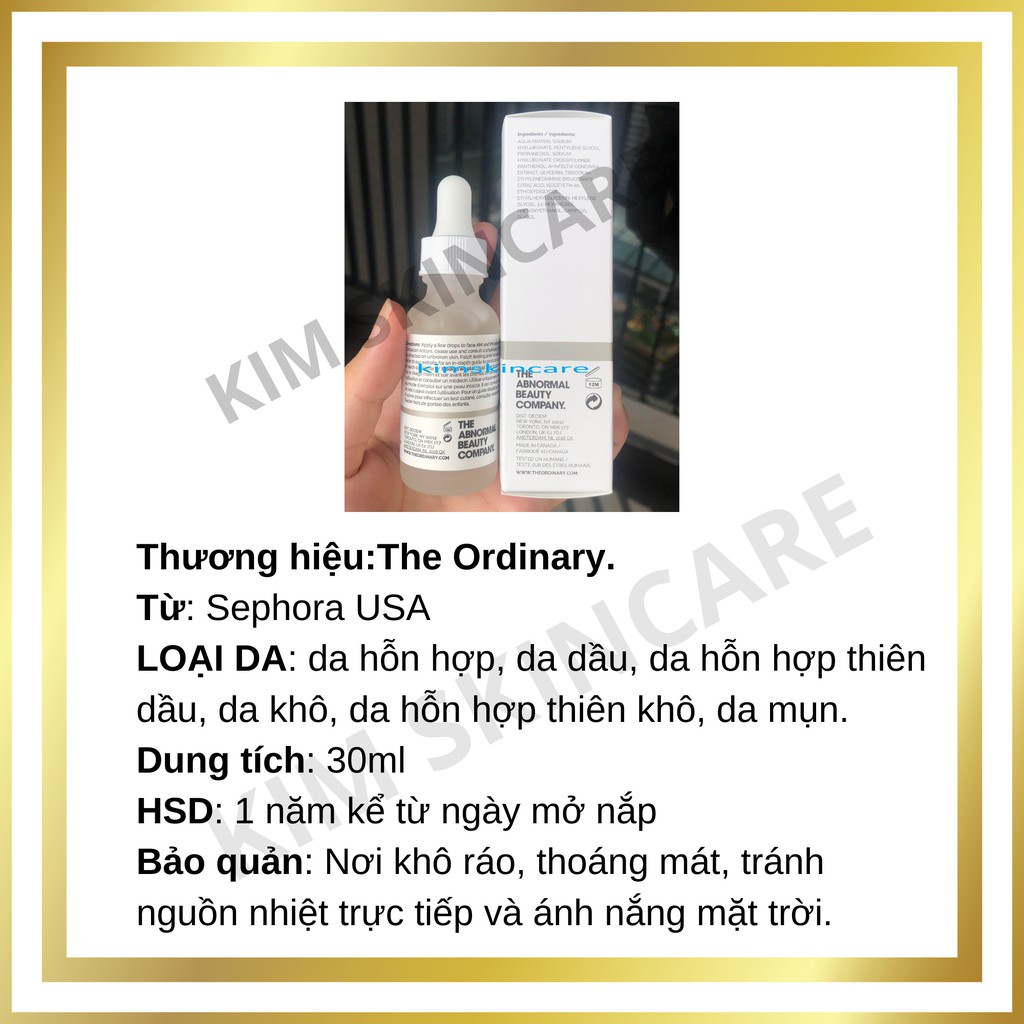 The Ordinary Hyaluronic acid 2% + B5 Dưỡng Ẩm Chống Lão Hóa Tái Tạo Da Phục Hồi Da Se Khít Lỗ Chân Lông