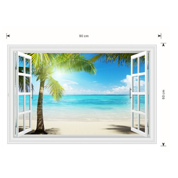 Decal trang trí cây Dừa lớn có ánh nắng chói chang