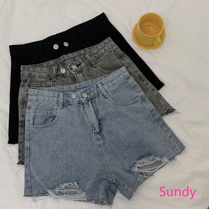 Quần Short Denim Lưng Cao Thời Trang Mùa Hè Có Size Lớn Dành Cho Nữ