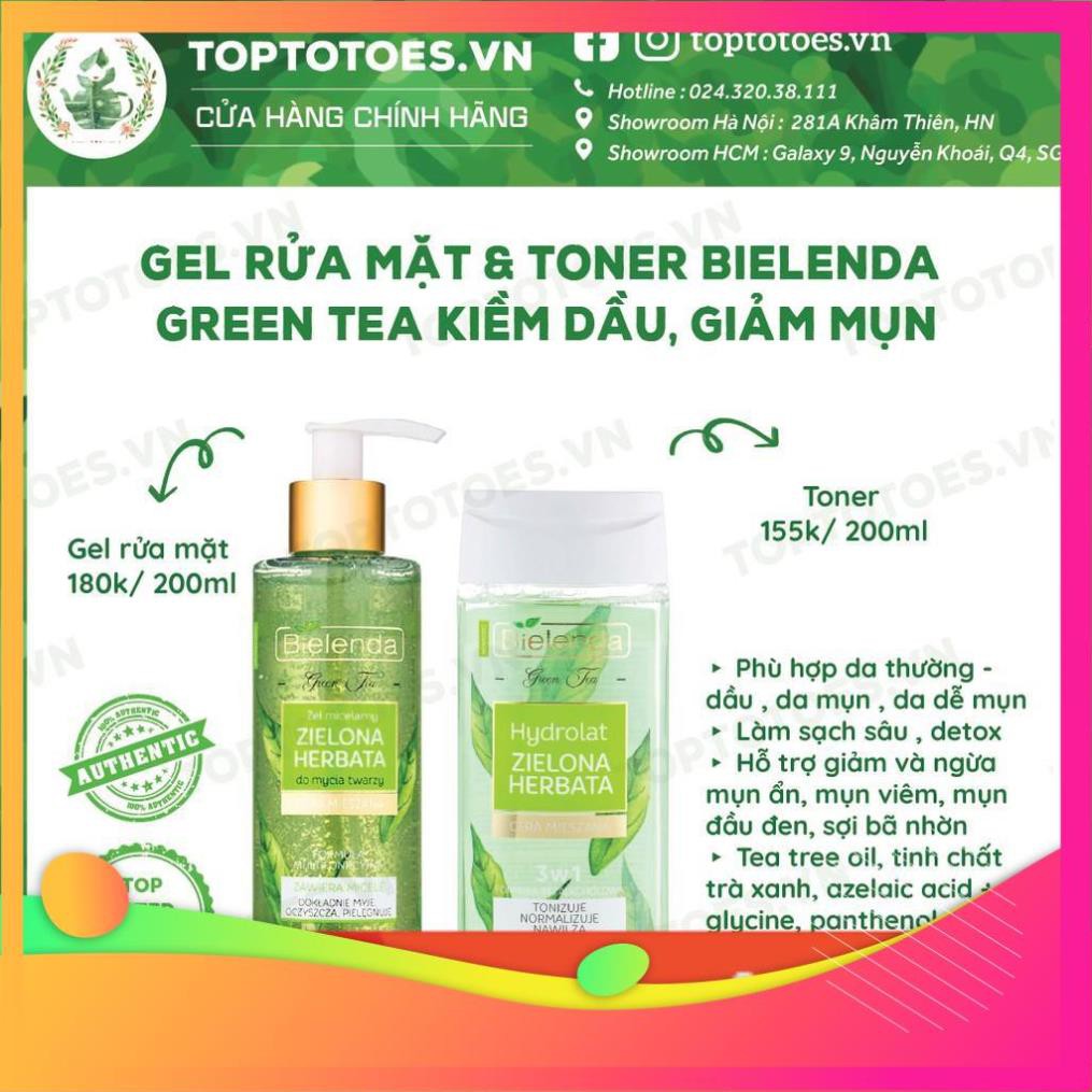 Gel rửa mặt & Toner Bielenda Green Tea làm sạch sâu, kiềm dầu, giảm mụn