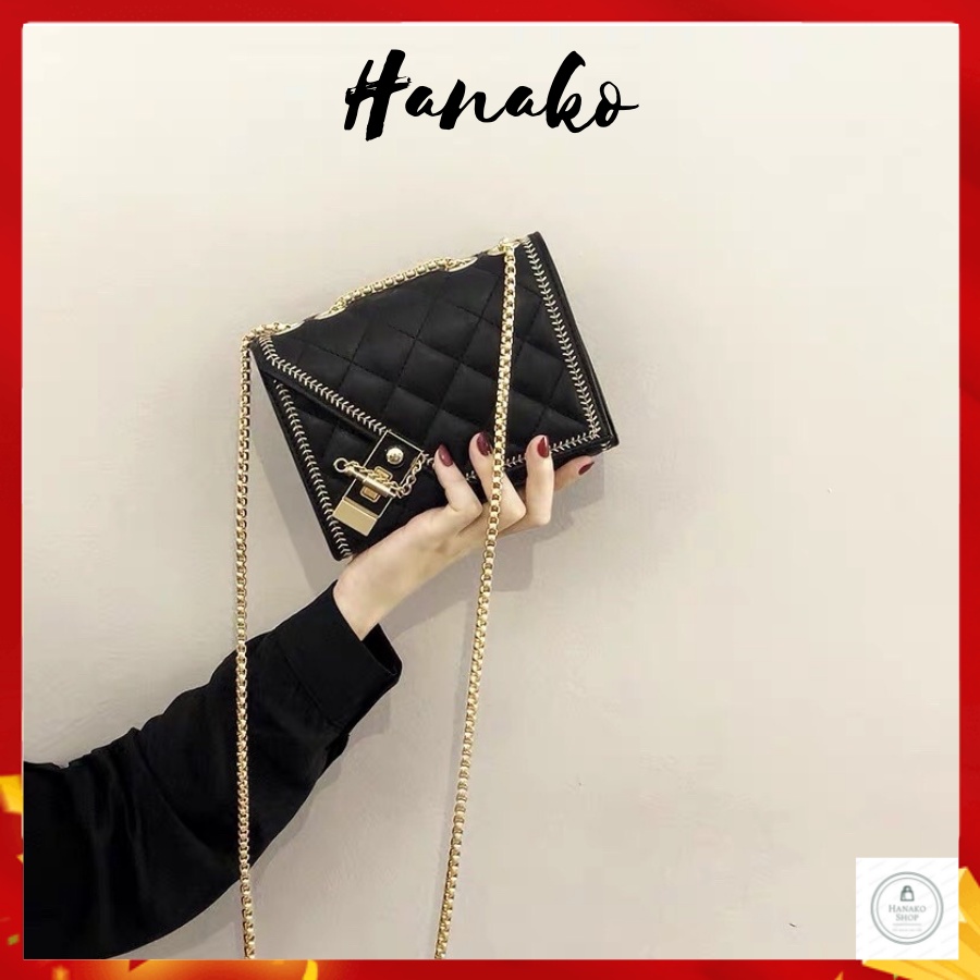 Túi Xách Nữ Thêu Chéo Sành Điệu Size 22cm Khoá Đồng Sang Trọng Hanako