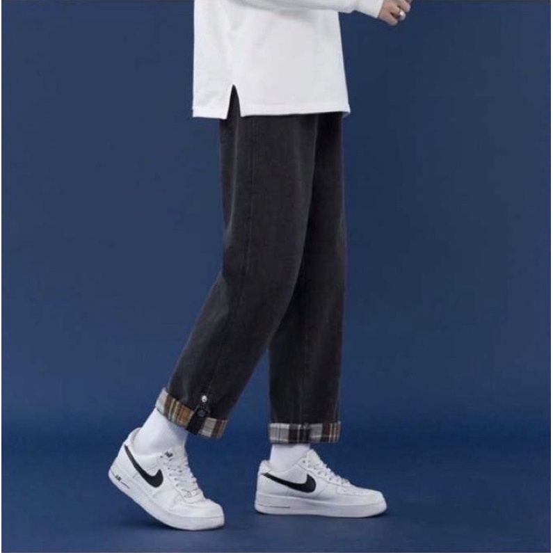 Quần bò nam nữ ống suông xắn gấu - Quần jean ống rộng  unisex cực chất