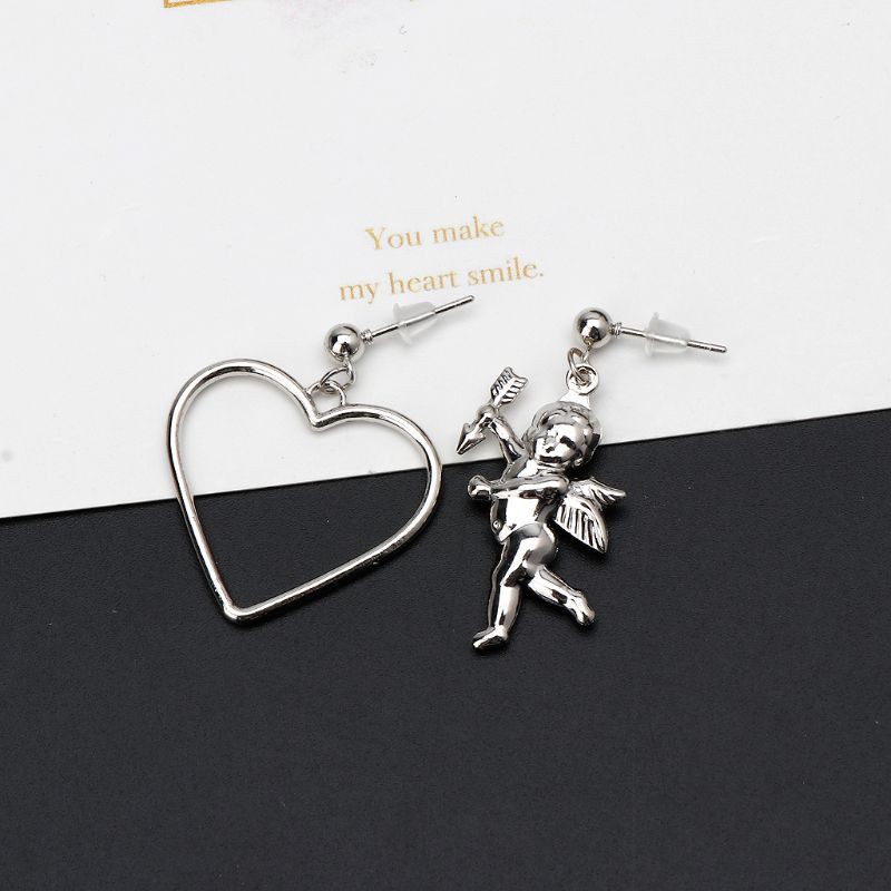 Bông tai kim loại dáng dài mặt hình thần tình yêu Cupid thời trang cá tính
