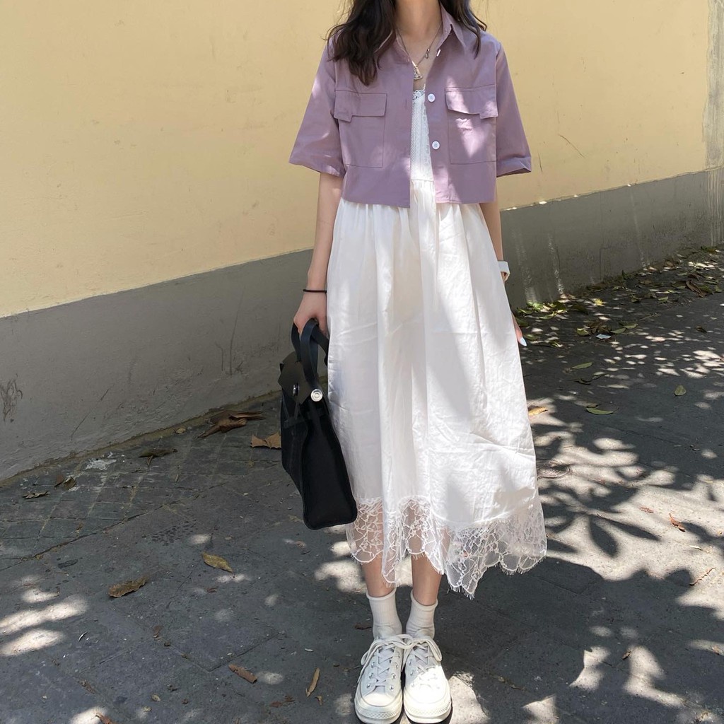 Váy 2 dây trắng trơn đi biển đi chơi viền ren form babydoll xoè độc lạ. Đầm babydoll 2 dây cổ tim thô đũi viền ren.