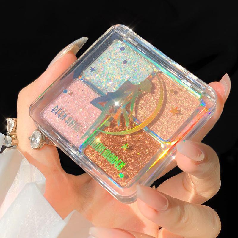 Bảng Phấn Mắt Bóng Lưu vực 琪瑟Moonlight beautiful girl s four-color eyeshadow, luminous, pearlescent, non-tipping big sequins, net celebrity, the same style, college students