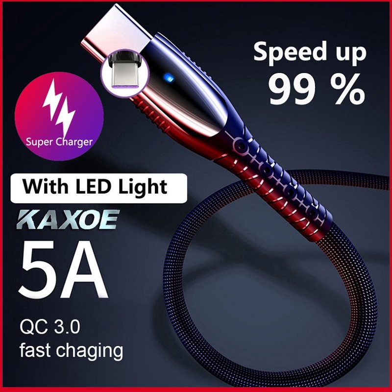 Dây cáp sạc nhanh cổng Micro USB/Type-C/Lightning 3.0 5A tích hợp đèn LED cho iPhone/Huawei/Xiaomi/Samsung/OPPO