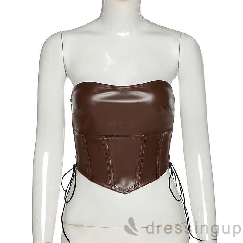 DRESSINGUP-Áo Ống Không Tay Hở Lưng Màu Sắc Đơn Giản Quyến Rũ Cho Nữ