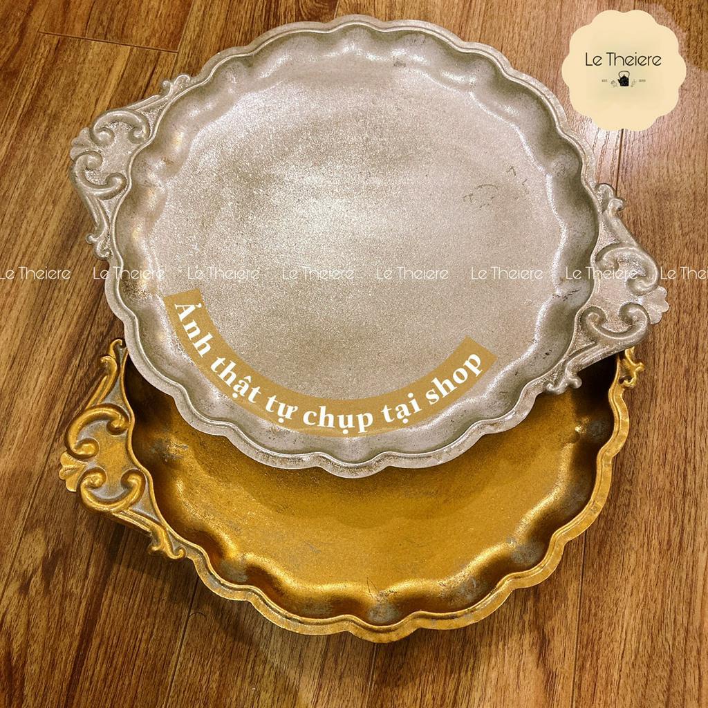 Khay - Đĩa Tròn Vintage Bằng Kim Loại Kiểu Hoàng Gia Đựng Bánh Hoặc Trái Cây