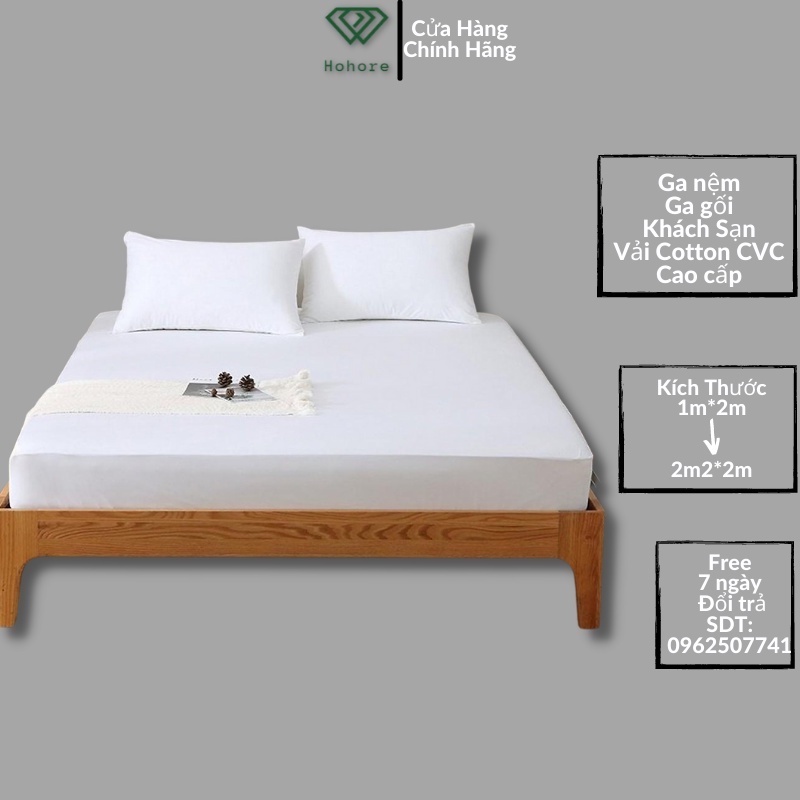 Ga giường khách sạn 5* cao cấp vải cotton cvc trắng trơn đủ size [ Nệm cao từ 5cm - 30cm ]