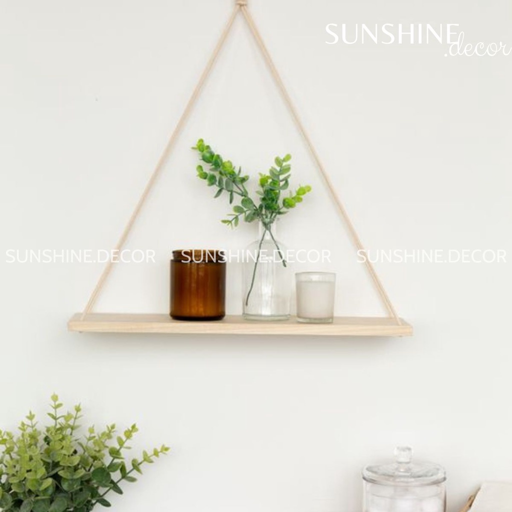 Kệ gỗ treo tường, kệ dây thừng treo cây trang trí decor phòng khách, phòng ngủ