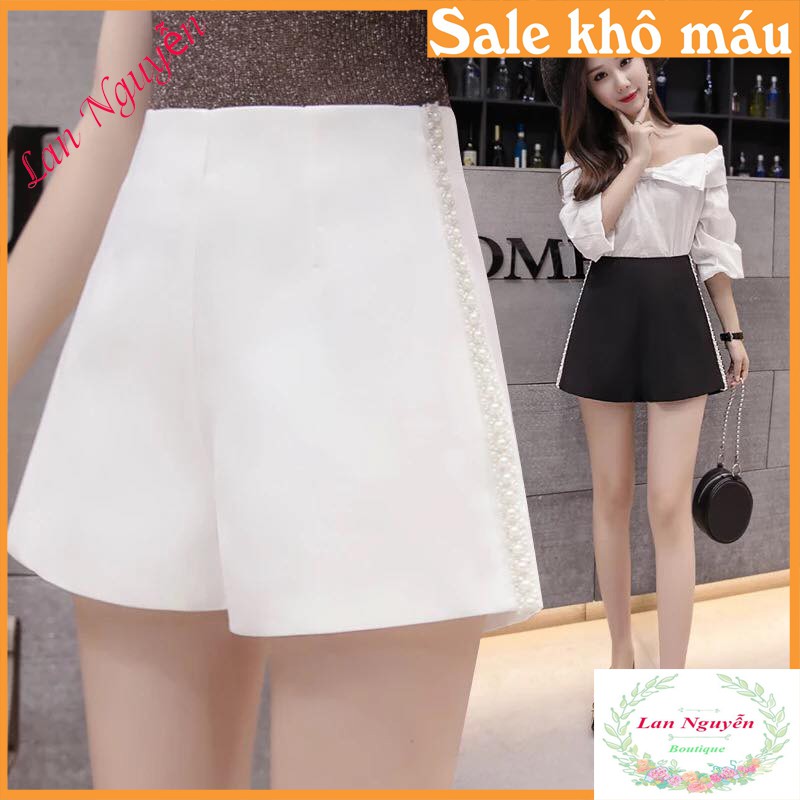 Bán sỉ Quần short viền hạt ngọc 2 màu đen trắng cho nữ