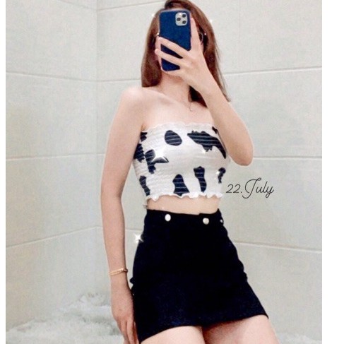 Áo Croptop ống nhún bao ôm form hoạ tiết bò sữa - ngựa vằn🐄🐄áo quây ngực bò sữa - Toàn ảnh thật