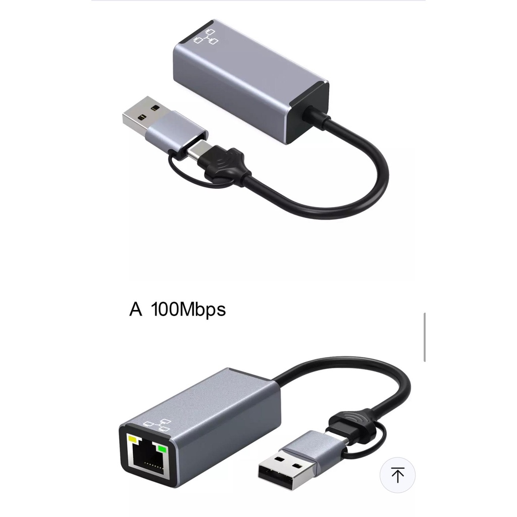 Cáp chuyển Type C(USB) sang Lan 2 trong 1 dùng cho máy tính, điện thoại, trái táo. Mac .....