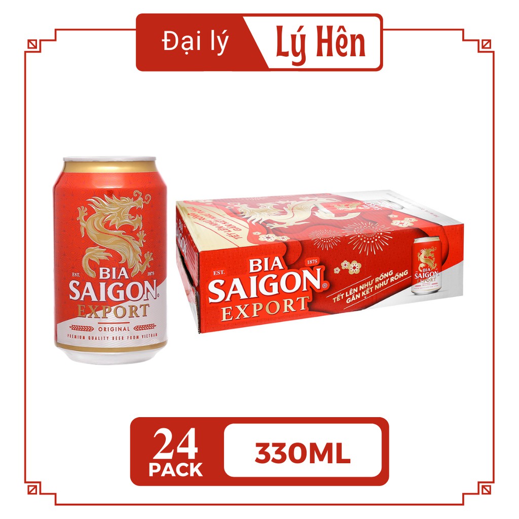 Thùng 24 Lon Bia Saigon Export Bao Bì Xuân Tết - Sài Gòn Đỏ 330ml/Lon Date Luôn Mới