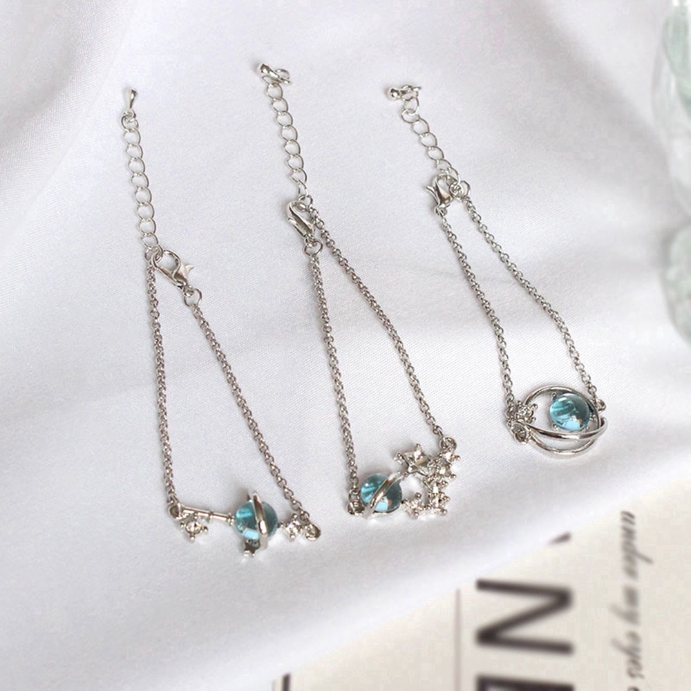 Vòng cổ Bạc 925 Mặt Hình Hành Tinh Ngôi Sao Hành Tinh Màu Xanh Dương Hồng Phong Cách Hàn Quốc Cho Cặp Đôi