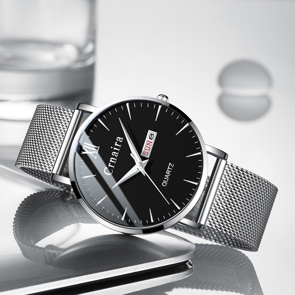 (SIÊU PHẨM) Đồng Hồ Nam 2 Lịch CRNAIRA JAPAN C099 Kim Dạng Quang_ Dây Thép Lụa Cao Cấp_Full Box