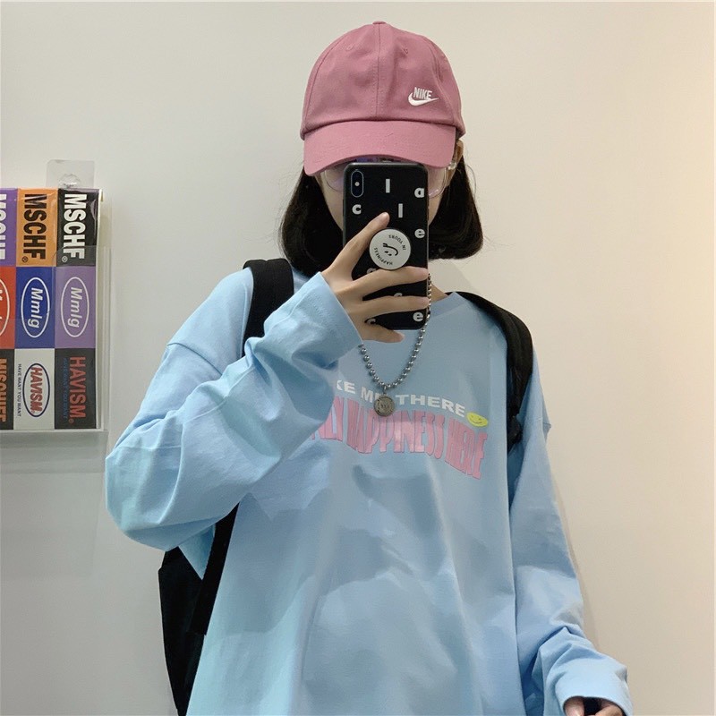 Áo thun tay dài form rộng HAPINESS NEKO.SG, Áo thun Streetwear Ulzzang SWT01