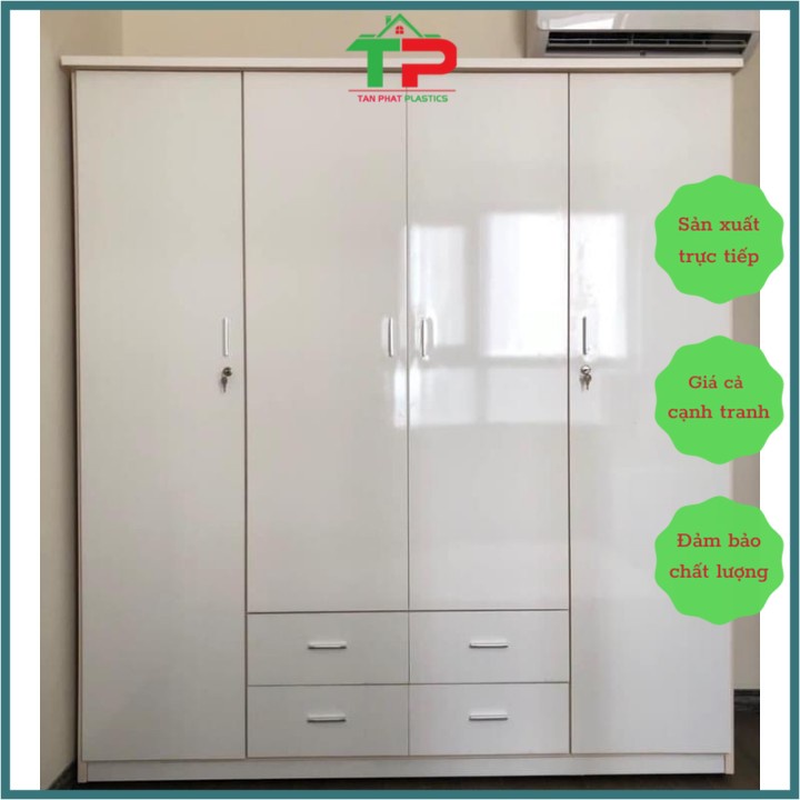 Tủ nhựa Đài Loan 4 cánh - Nhựa cao cấp bền đẹp chịu lựu tốt - Nội thất Nhựa Tấn Phát
