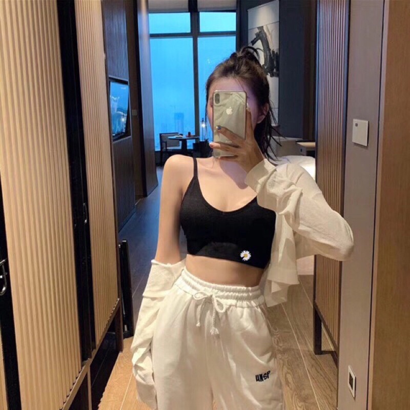 Áo bra len tăm hoa cúc  2 dây lưng dáng chữ U có đệm ngực loại ĐẸP 285