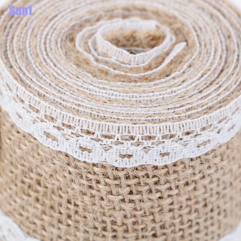 Cuộn Dây Ruy Băng Vải Bố Phối Ren Trắng Dài 2m Dùng Trang Trí Tiệc