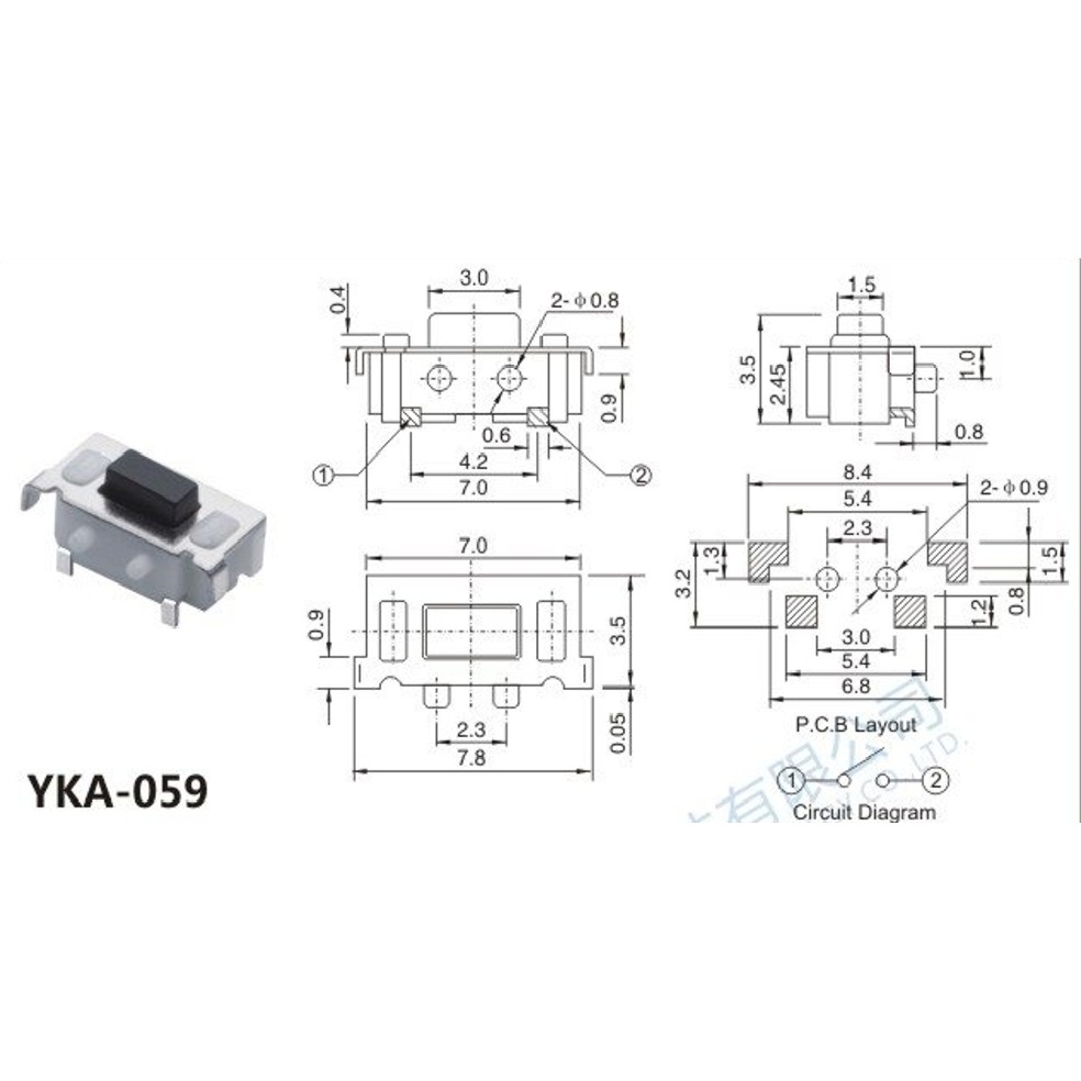 Công tắc TACT SWITCH YKA-058 --> YKA-060