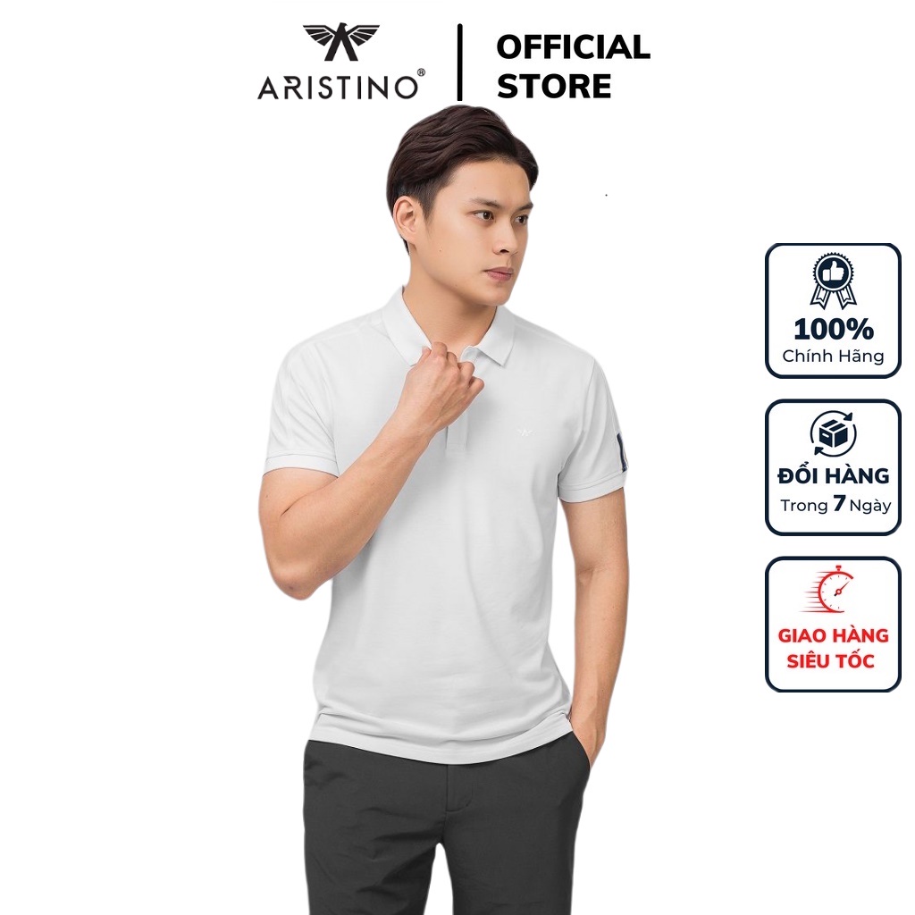 Áo thun polo nam Aristino APS001S9 phông ngắn tay có cổ bẻ dáng slim fit ôm nhẹ màu trắng trơn vải CVC cao cấp mềm mát