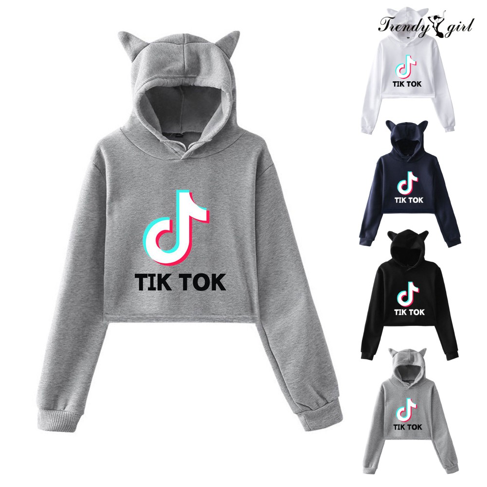 Áo Hoodie Lửng In Hình Mèo Dễ Thương Cho Nữ