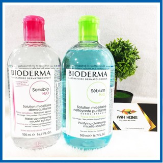 [AUTH] Nước Tẩy Trang Bioderma H2O 500ml Créaline Hồng, Sébium Xanh [AUTH]