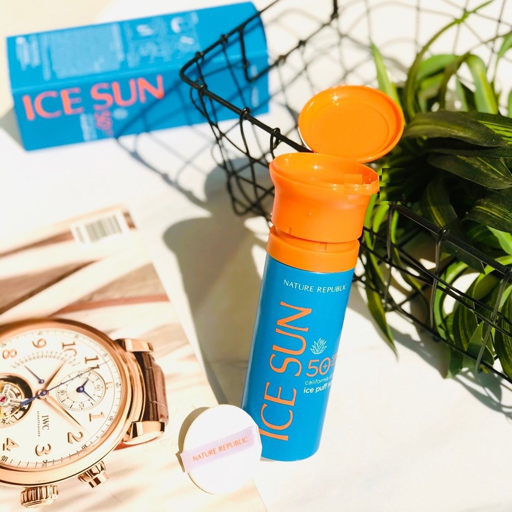 Kem Chống Nắng💖FREESHIP💖Kem Chống Nắng Giảm Nhiệt, Bật Tông Da Nature Republic California Aloe Ice Puff Sun SPF50+ PA+ 5