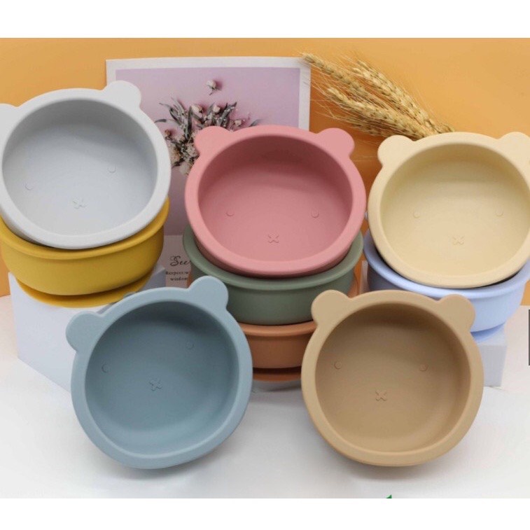 Full hộp bát thìa ăn dặm silicon chống lật đổ, chén có đế hít chân không cho bé SAMI KIDS