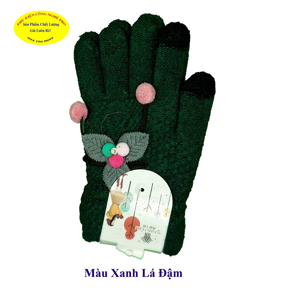 GĂNG TAY BAO TAY NỮ Loại cảm ứng Chất liệu len dày êm Gắn hoa 3 màu Thương hiệu YUHAN FEILU Chống nắng, Bảo vệ da tay