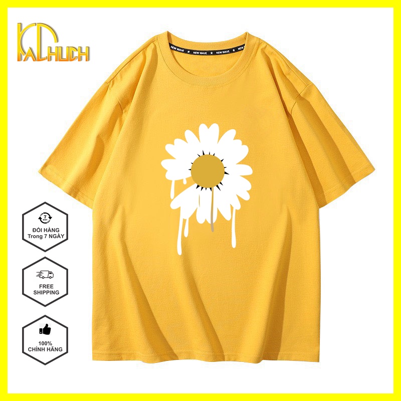 ÁO THUN NAM NỮ UNISEX TAY LỠ FORM RỘNG IN HOA CÚC FREESIZE &amp;lt;75KG
