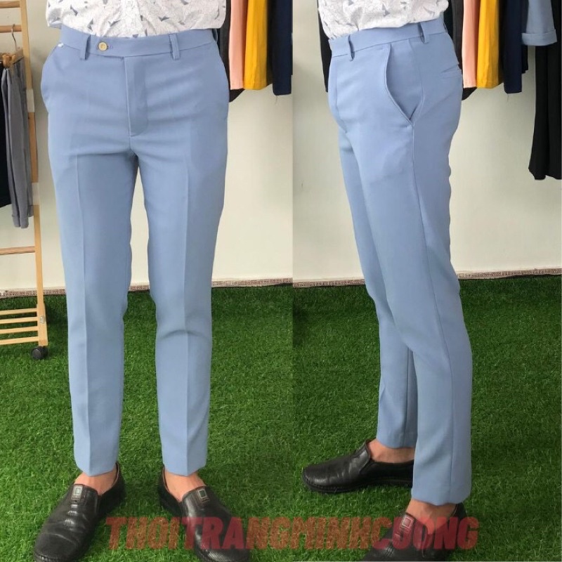 Quần tây âu nam form Slim fit màu xanh hoà bình chất vải cao cấp, phong cách hàn quốc