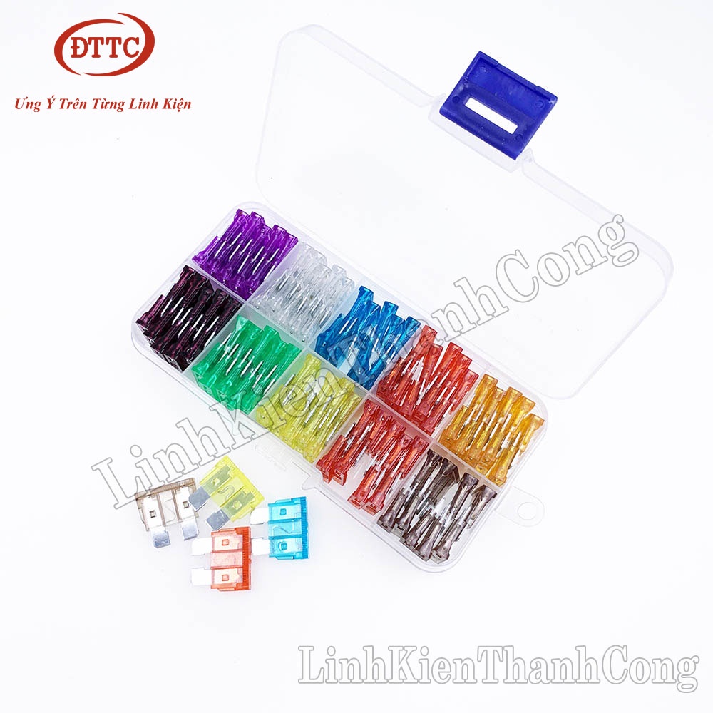Bộ 100 Cầu Chì Dự Phòng Cho Xe Hơi, Xe Máy, Xe Tải Cỡ Mini, Cỡ Nhỏ, Cỡ Vừa