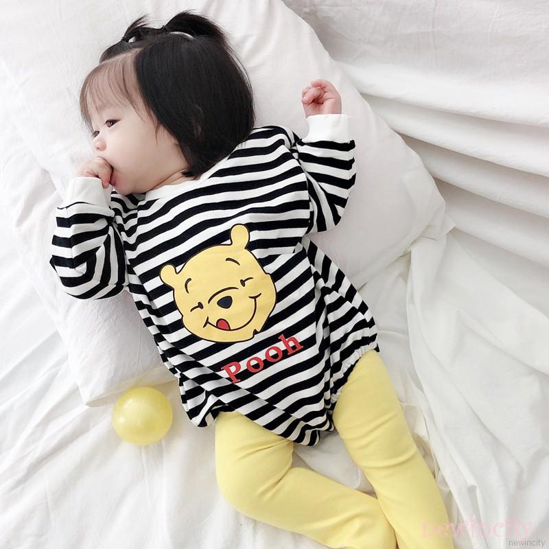 Bộ áo liền quần dài tay sọc ngang cho bé trai và bé gái