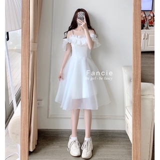 Váy trắng rớt vai tơ xốp bồng bềnh ngực xếp ly Fancie Dreamy Dress - VA592