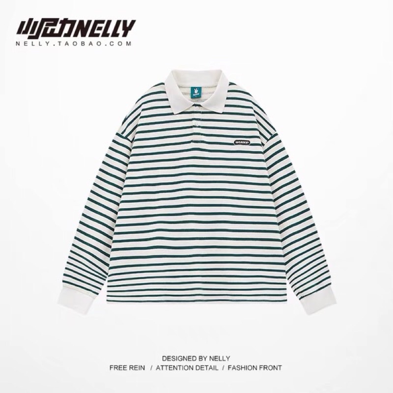 Áo sweater polo nelly dài tay sale (có sẵn) wussup xanh lá kẻ nhỏ