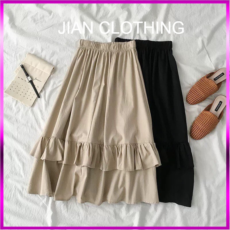 Chân Váy Midi Nữ Vạt Bèo 2 Tâng 3 Màu Jian Clothing