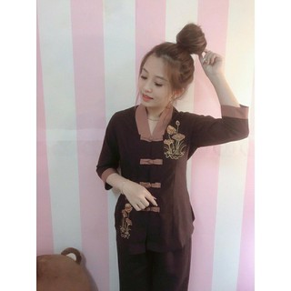 đồ lam đi chùa (mẫu la hán phối)